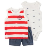 Baby Boys Cotton Ride The Tide Tank Top Printed Bodysuit & Chambray Shorts 3 Piece Set
