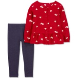 Toddler Girls Heart-Print Top and Knit Denim Leggings 2 Piece Set