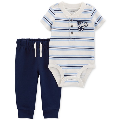 카터스 Baby Boys Cotton Varsity Striped Bodysuit & Pants 2 Piece Set
