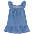 Toddler Girls Embroidered Chambray Dress