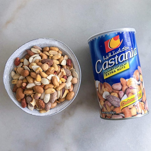  Castania BBQ Lebanese Nuts, Super Extra Mix, Pistachios, Pistachios, Almonds, Cashews, Hazelnuts, Peanuts, Pumpkin Seeds, Corn, and Chickpeas 16 oz