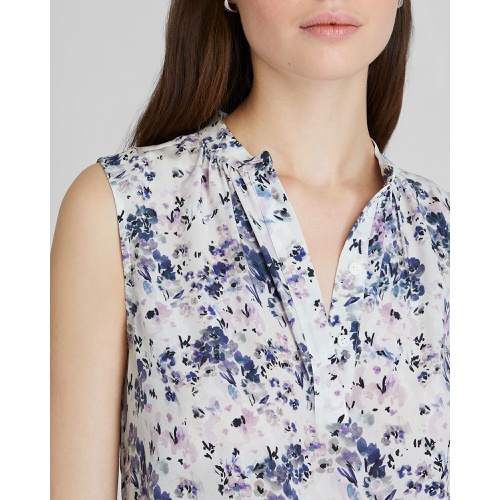 클럽모나코 Printed Sleeveless Silk Popover Shirt
