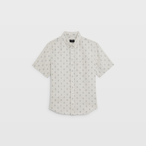 클럽모나코 Medallion Print Short Sleeve Slim Linen Shirt