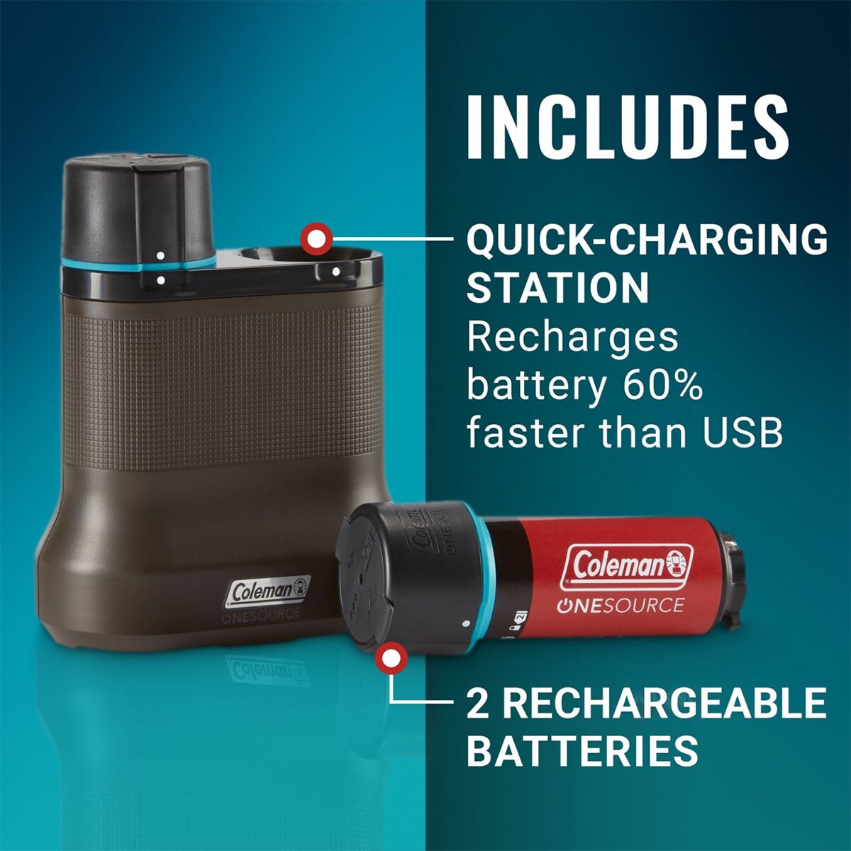 콜맨 Coleman OneSource 2-Port Quick-Charging Station + Battery - 2-Pack - Hike & Camp