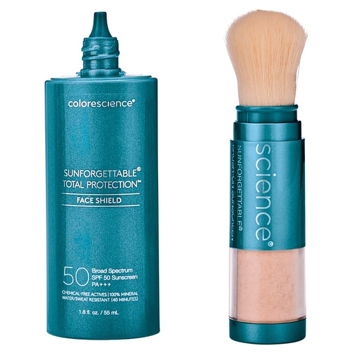  Colorescience Sunforgettable Total Protection Mineral Sunscreen Duo Kit, Face Shield SPF 50 & Brush-On Sunscreen SPF 50 in Medium Shade