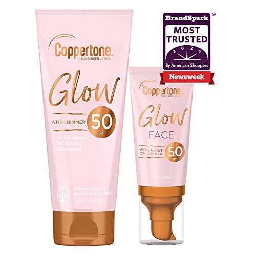  Coppertone Glow SPF 50 Sunscreen Lotion 5 Oz. + Glow Face SPF 50 Sunscreen Lotion 2 Oz, 7.0 Fl Oz, (Pack of 1)