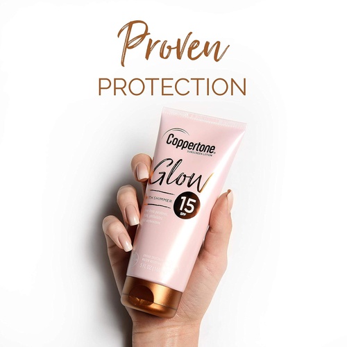  Coppertone Glow Hydrating Sunscreen Lotion with Illuminating Shimmer Minerals and Broad Spectrum SPF 15, Water-resistant, Fast-drying, Free of Parabens, PABA, Phthalates, Oxybenzon