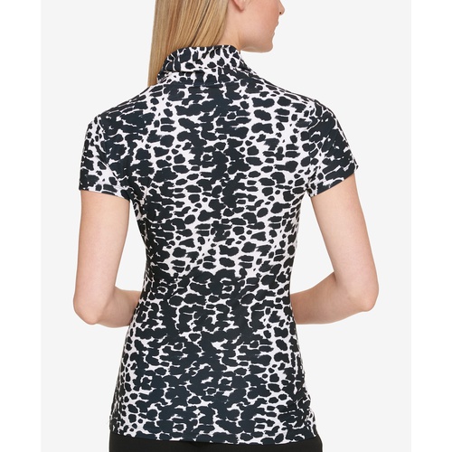 DKNY Womens Animal Print Matte Jersey Faux Wrap Top