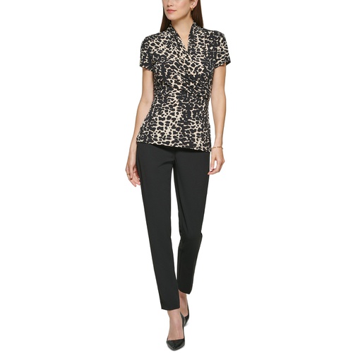 DKNY Petite Animal-Print Draped Surplice Blouse