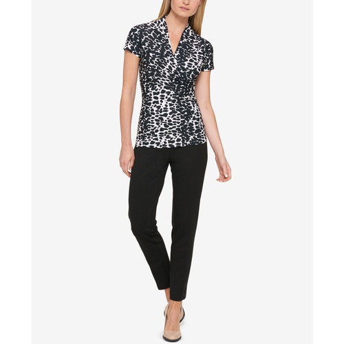 DKNY Petite Animal-Print Draped Surplice Blouse