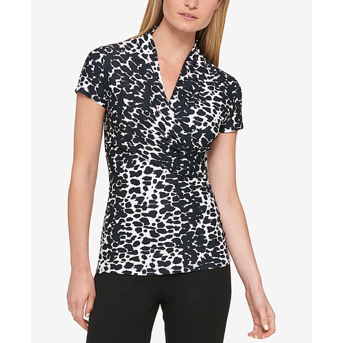 DKNY Petite Animal-Print Draped Surplice Blouse