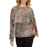 Womens Leopard-Print Cape-Sleeve Blouse