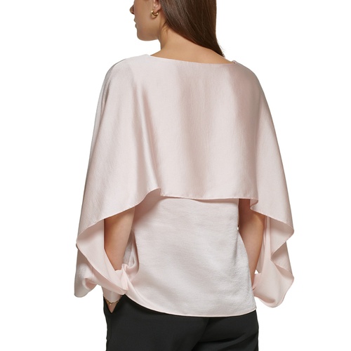 DKNY Petite Solid Crewneck Smocked-Cuff Cape Blouse