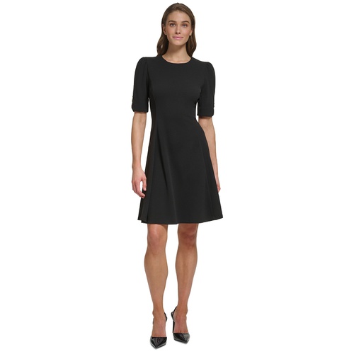 DKNY Womens Button-Detail Short-Sleeved Fit & Flare Dress