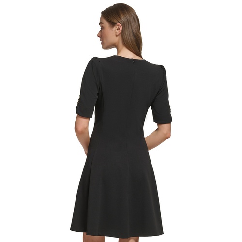DKNY Womens Button-Detail Short-Sleeved Fit & Flare Dress