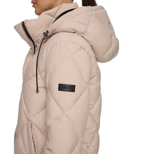 DKNY Womens Diamond Quilted Hooded Puffer Coat