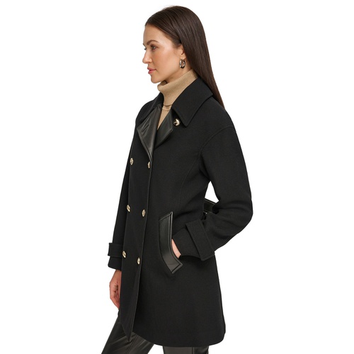 DKNY Womens Double-Breasted Wool Blend Coat