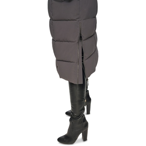 DKNY Womens Maxi Belted Hooded Puffer Coat