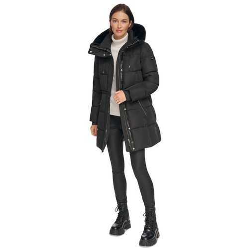 DKNY Womens Faux-Fur-Trim Hooded Anorak Puffer Coat