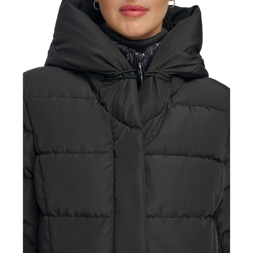 DKNY Womens Bibbed Hooded Puffer Coat