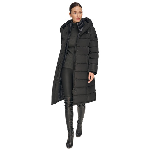 DKNY Womens Bibbed Hooded Puffer Coat