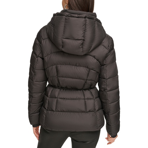 DKNY Womens Rope Belted Hooded Puffer Coat