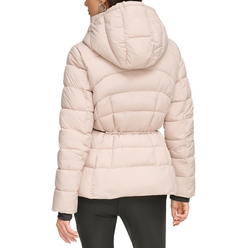DKNY Womens Rope Belted Hooded Puffer Coat