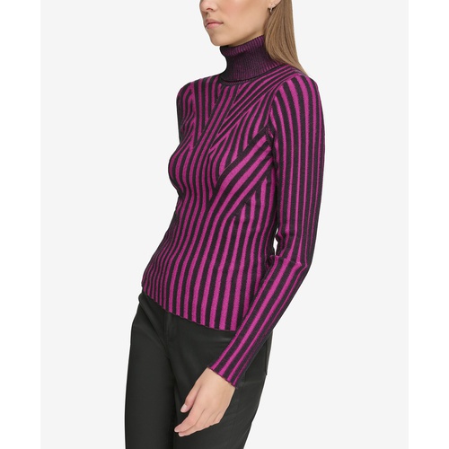 DKNY Womens Printed Turtleneck Long-Sleeve Sweater