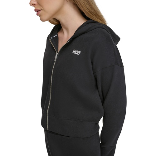 DKNY Womens Metallic-Logo Zip-Up Hooded Sweatshirt