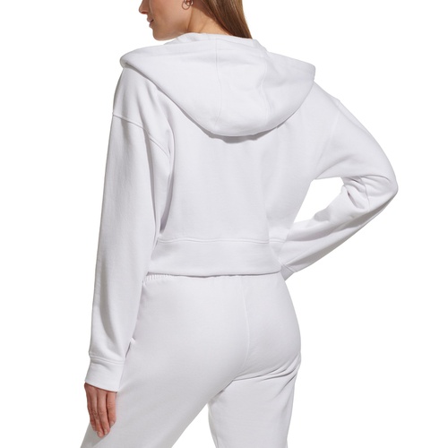 DKNY Womens Metallic-Logo Zip-Up Hooded Sweatshirt