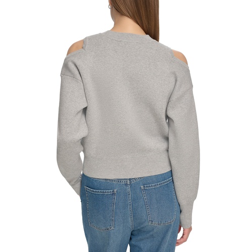 DKNY Womens Cold-Shoulder Embellished-Logo Sweatshirt