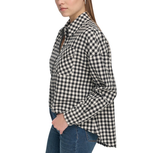 DKNY Womens Plaid Zip-Front Long-Sleeve Shirt