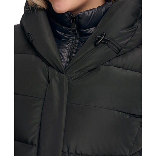 DKNY Womens Plus Size Bibbed Hooded Puffer Coat