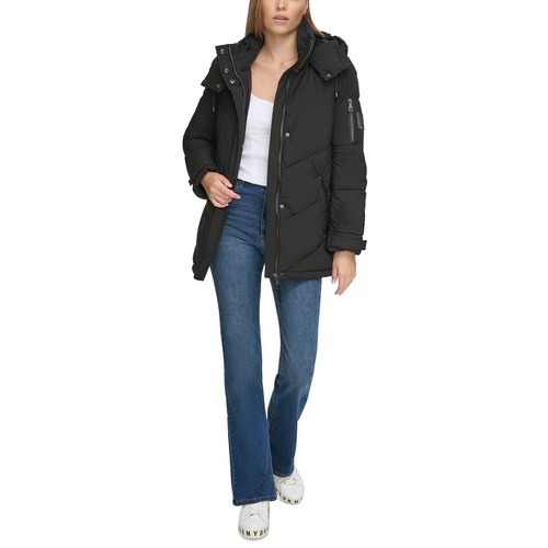 DKNY Womens Mid-Length Long-Sleeve Puffer Jacket
