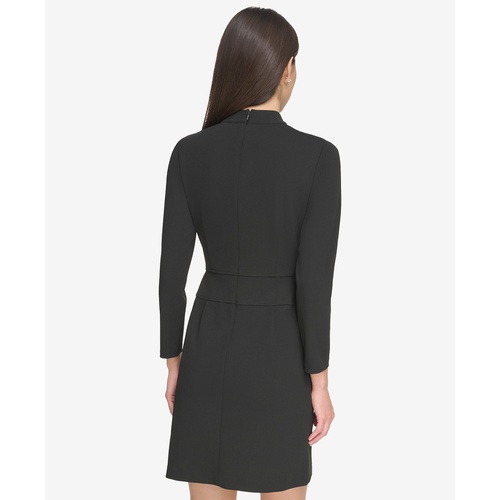 DKNY Womens Zip-Detail Mock-Neck Long-Sleeve Dress
