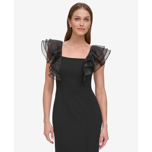 DKNY Womens Square-Neck Organza-Sleeve Gown