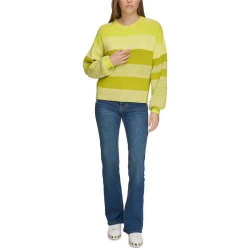 DKNY Womens Striped Side-Zip Blouson-Sleeve Sweater