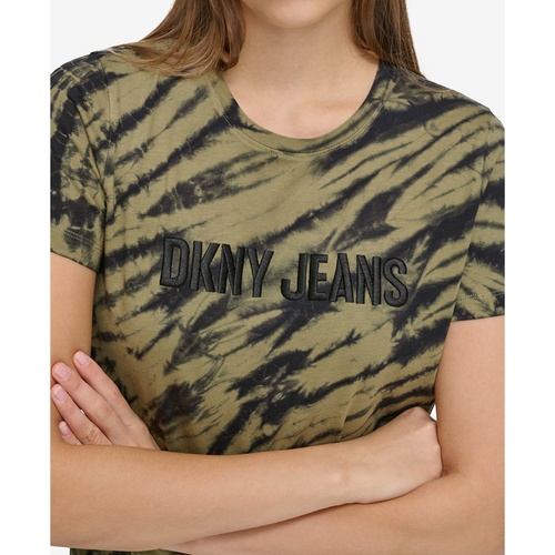 DKNY Womens Logo Tie-Dyed Short-Sleeve T-Shirt
