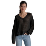 Womens V-Neck Open-Stitch Cotton Sweater