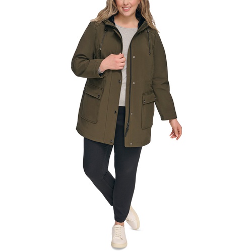 DKNY Womens Plus Size Drawstring-Hood Snap-Front Anorak Raincoat