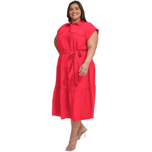 DKNY Plus Size Tiered Fit & Flare Shirtdress