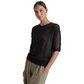 Womens Round-Neck Short-Sleeve Open-Crochet Sweater