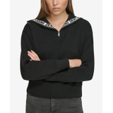 Womens Half-Zip Funnel-Neck Logo-Detail Sweater