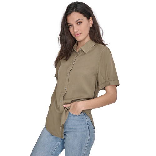 DKNY Womens Rolled-Sleeve Button-Up Shirt