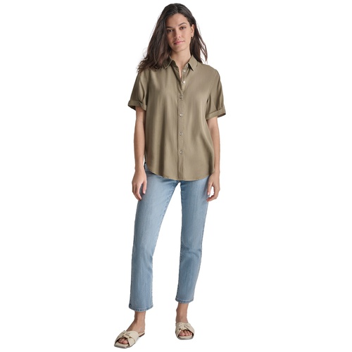 DKNY Womens Rolled-Sleeve Button-Up Shirt