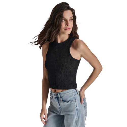 DKNY Womens Cropped Smocked Cotton Tank Top