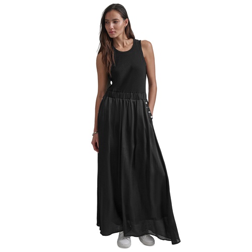 DKNY Womens Mixed-Media Sleeveless Maxi Dress