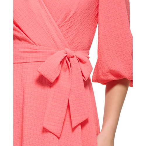 DKNY Womens Balloon-Sleeve Faux-Wrap Midi Dress
