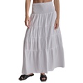 Womens Cotton Smocked-Waist Tiered Maxi Skirt