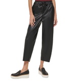 Womens Cropped Faux Leather Wide Leg Pants